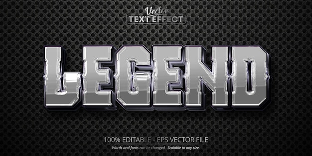 Legend text effect, editable metallic silver text style