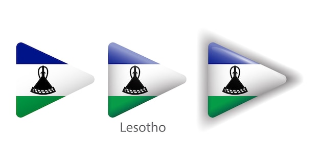 Lesotho flag vector icons set in the shape of rounded triangle