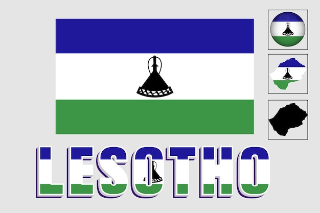 Lesotho map and flag in vector illustration