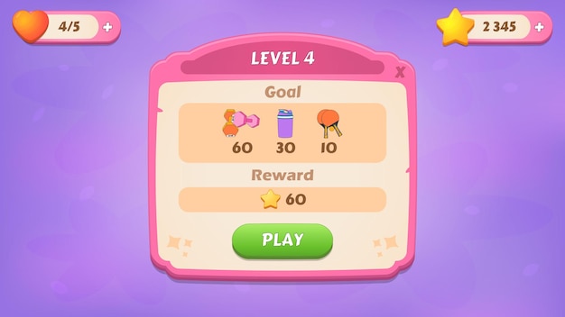 level start gui kit casual assets for a game mobile a set of user interface elements and popups for the game interface