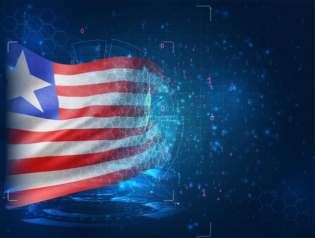 Liberia, vector 3d flag on blue background with hud interfaces