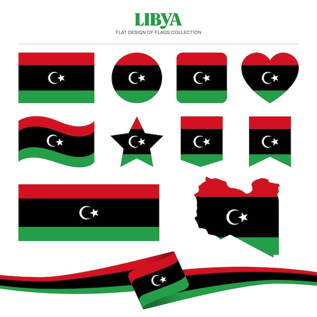Libya flag flat design of flags stationery shape collection