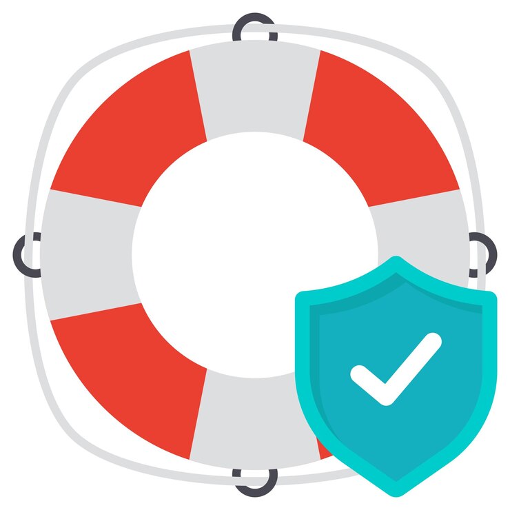Vektori life donut or preserver kisby ring with coverage shield concept life insurance vector design finance