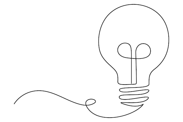 Light bulb continuous one line art drawing of isolated outline vector illustration