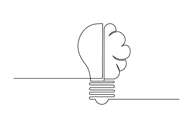 Light bulb continuous one line drawing of bulb isolated outline vector icon
