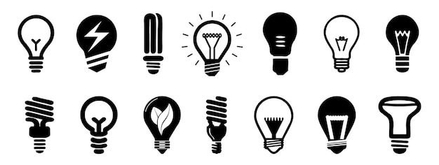 Light bulb icons in black Idea solution thinking symbols Electric lamp icons Light bulb or idea icons Light bulb electricity energy signs