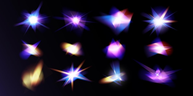 light crystal shiny hologram bokeh set of transparent color effects