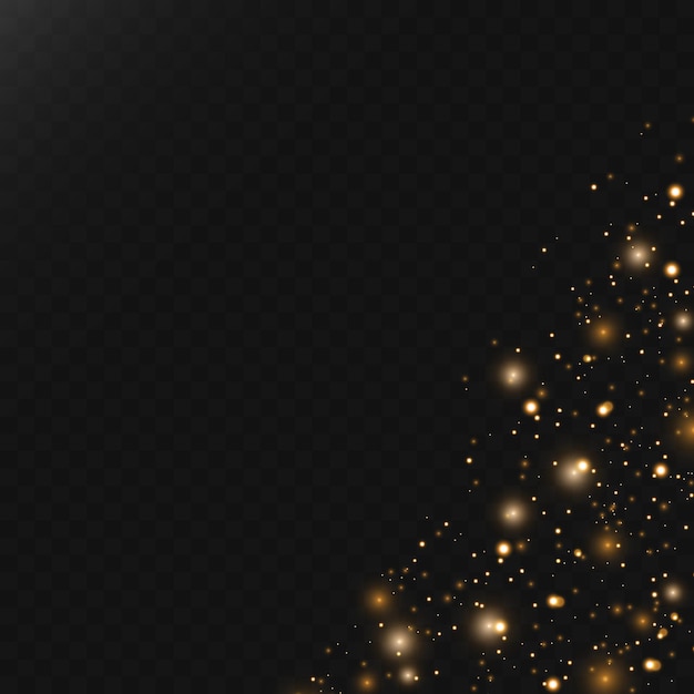 Light effect with lots of shiny sparkle glare particles isolated on dark background