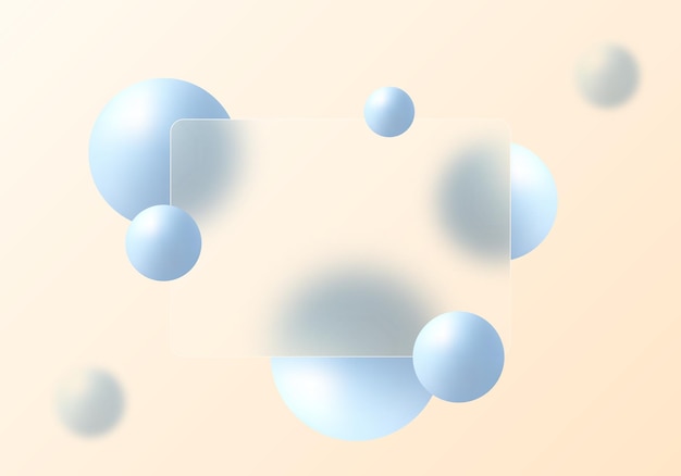Lightcolored presentation screen with the effect of overlaying glass on floating gradient spheres