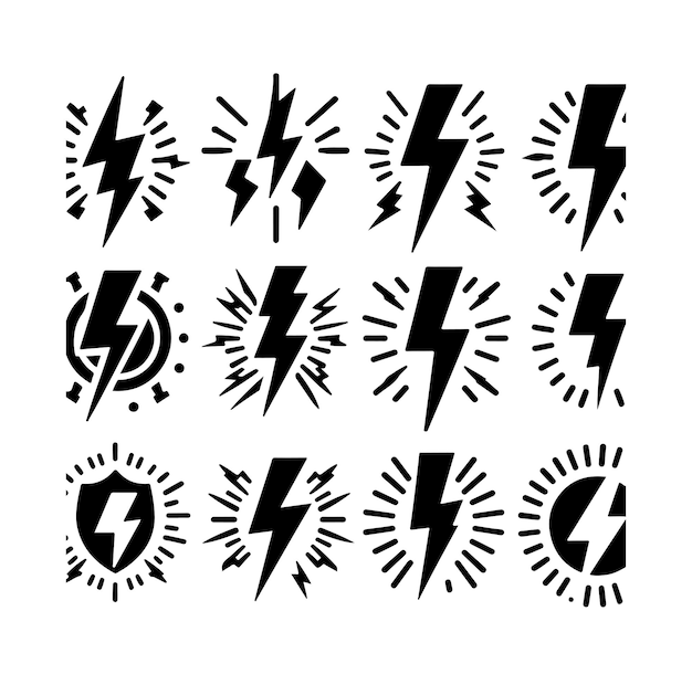 lightning bolt icon vector set isolated on white background black flash symbol thunderbolt vector