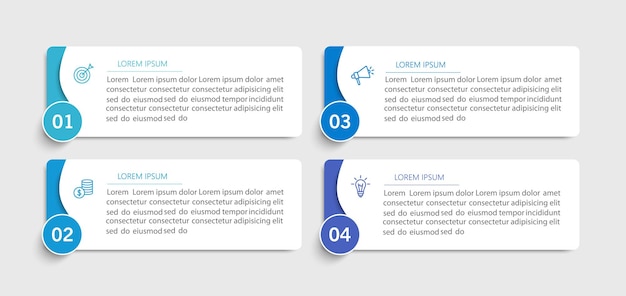 Liiketoiminnan infografiikkamalli, jossa on 4 vaihtoehtoa tai prosessia