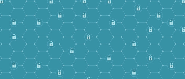 Liiketoiminnan taustaa varten suunniteltu internetin digitaalisen turvallisuusteknologian konsepti. Lukko piirilevyllä