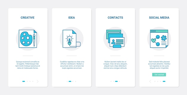 Liiketoimintaprojektin luominen sosiaalisessa mediassa ux ui onboarding -mobiilisovellussivun näyttösarja
