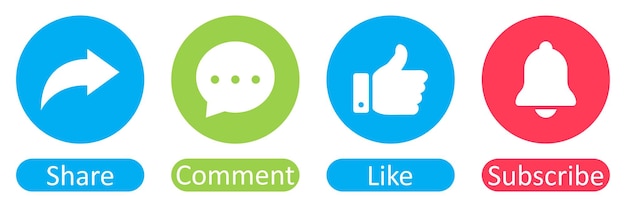 Like Share comment and subscribe icons buttons set with different color Social media icons button