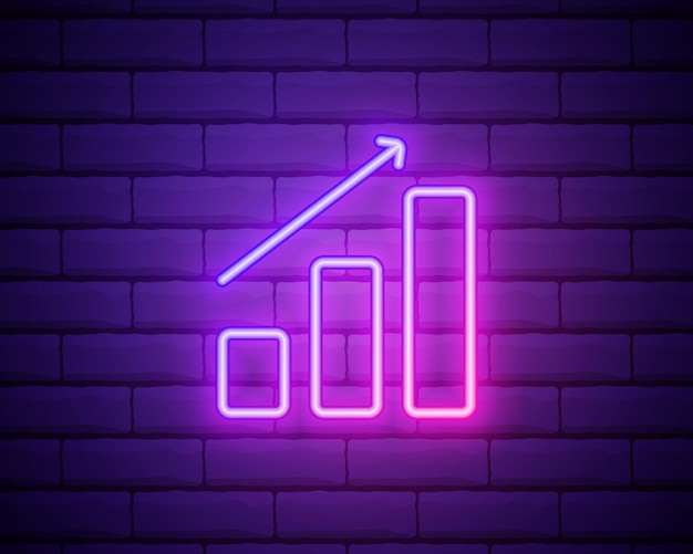 Lilac pink neon sign on brick wall Graph icon business infographics vector illustration