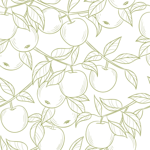 Line art apple vector pattern seamless repeating background