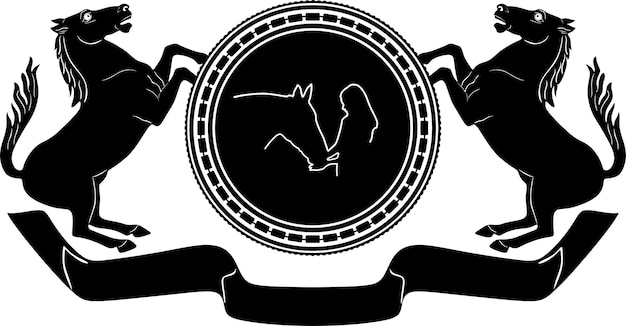 line art girl and horse love with frame vintage logo handmade silhouette model 3