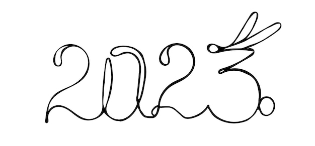 Line art singl isolated inscription 2023 on the white backgraund Vector illustration