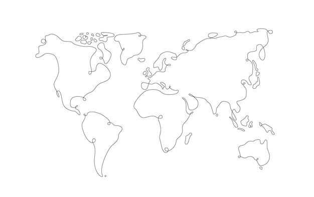 Line art world map. continuous line earth map. vector illustration geography. single line asia and europa.