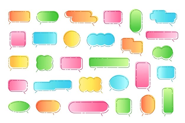 Line callout frames Speech bubbles linear talk balloon sign with thin line border and gradient Discussion frame with editable stroke paths vector set