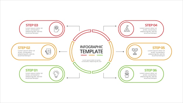 Line concept for infographic with 6 steps options parts or processes Business data visualizat