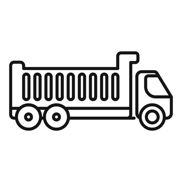 Line icon style illustration of a dump truck moving earth or gravel
