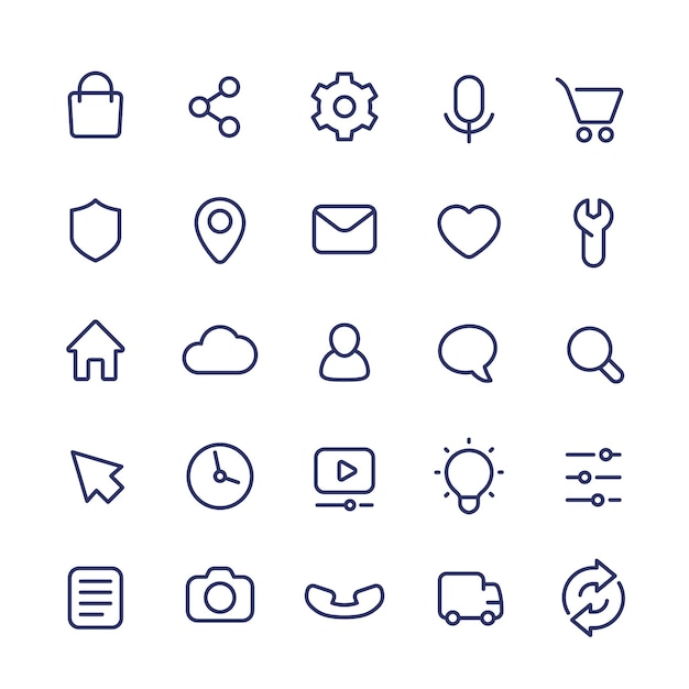 line icons for apps and web basic set