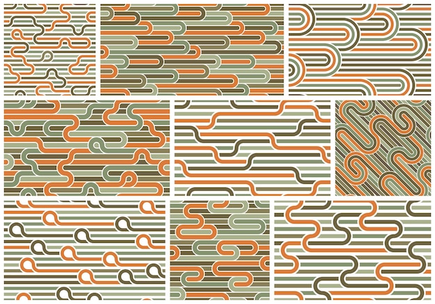 linear seamless backgrounds with twisted lines vector abstract geometric patterns set stripy weaving optical maze web network