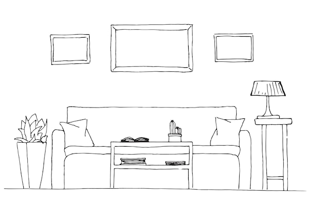 linear sketch of an interior room plan vector illustration linear sketch of the interior