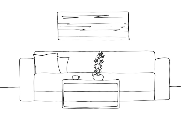 linear sketch of an interior. room plan. vector illustration. linear sketch of the interior.