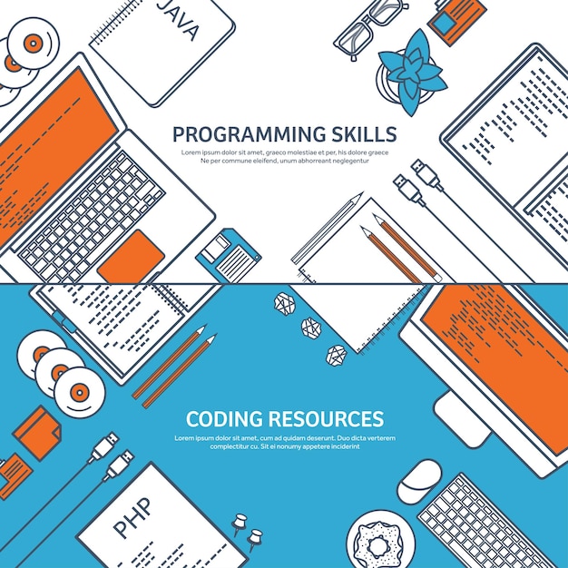 Lined programming coding and seo outline computing background code hardware software web development
