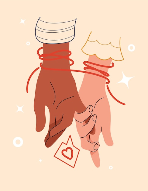 linked hands with his index fingers and red thread fate confession of love and affection
