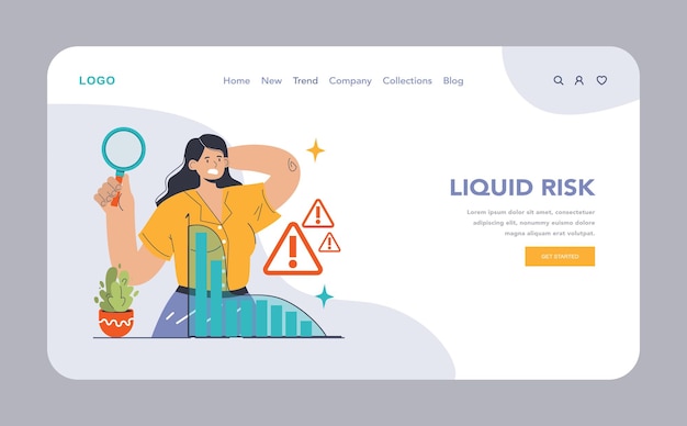 Liquid risk concept analyst scrutinizes financial liquidity barriers with a magnifying glass amid