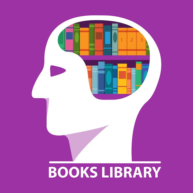 Literature for personal development Knowledge and education Books library in head shape