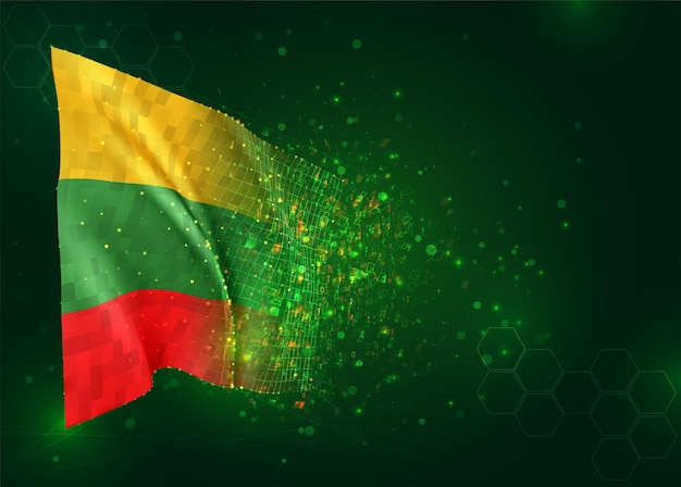 Lithuania, 3d flag on green background with polygons