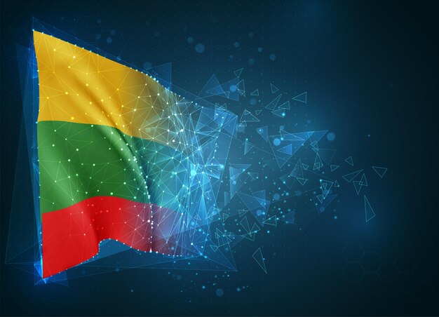 lithuania,  flag, virtual abstract 3d object from triangular polygons on a blue background