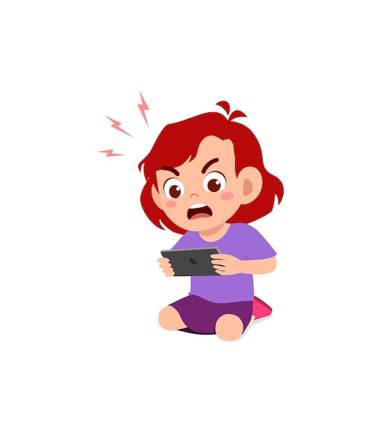 little boy using mobile phone and angry