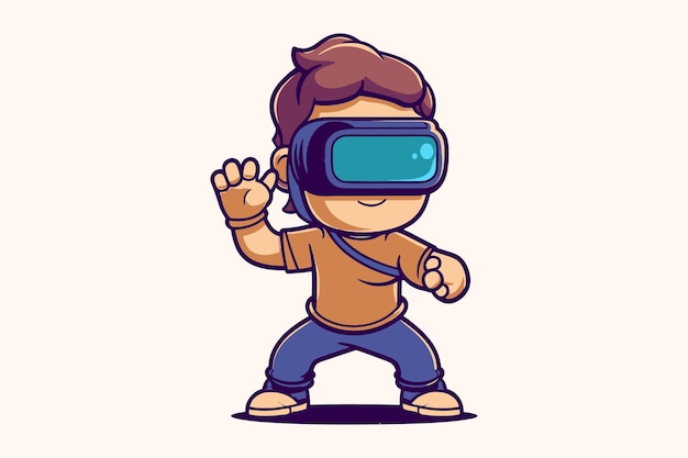 Little Boy Wearing VR Glasses Creative Unique Mascot Logo Tshirt Sublimation Vector Design Template