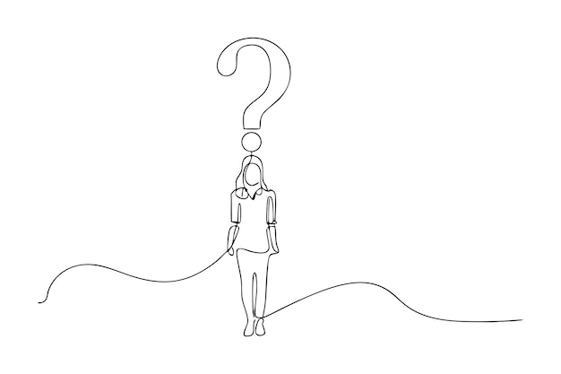 little girl has question mark on head frequently asked questions concept continuous one line drawing