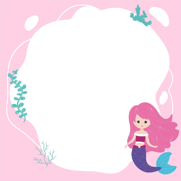 Little mermaids. Vector frame in the form of a spot in a flat cartoon style. Template for children's photos, postcards, invitations.