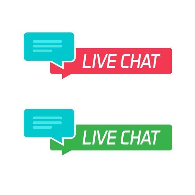 Live chat support icon button or online callcenter assistance help logo red green blue flat design