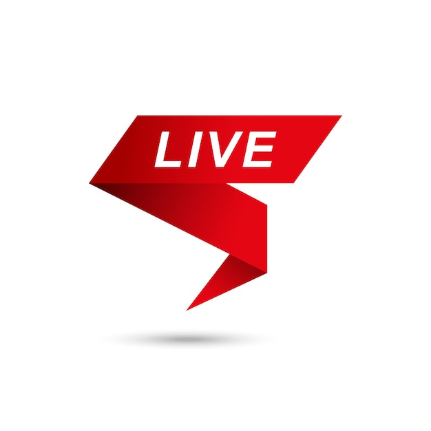 live word sign information banner mockup for television broadcast or online stream from a red broken 3d ribbon with a shadow