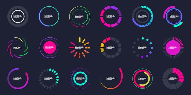 Loading circle bar collection Loading progress or status bar Set of round loading icons Loading progress bars load or download and upload web icons