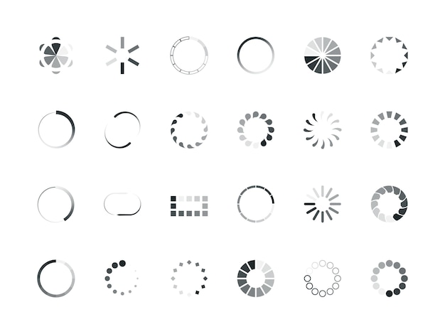 Loading circles. User interface design objects buffering process upload percent elements progress bar  web internet.