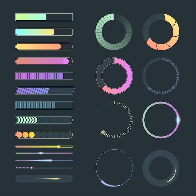Loading Progress Bars Signs Thin Line Icons Set Vector