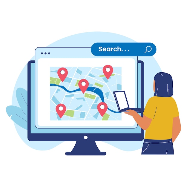 local seo with computer map and location pins illustration