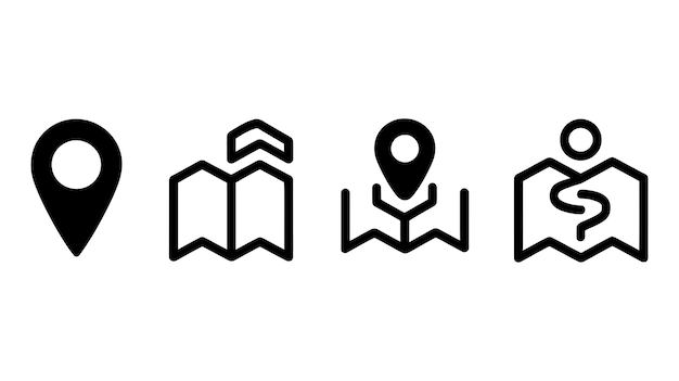 location and navigation icons set map marker gps pin direction travel route wayfinding