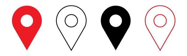 location icon set map pointer pin sign symbol red black outline vector destination place address