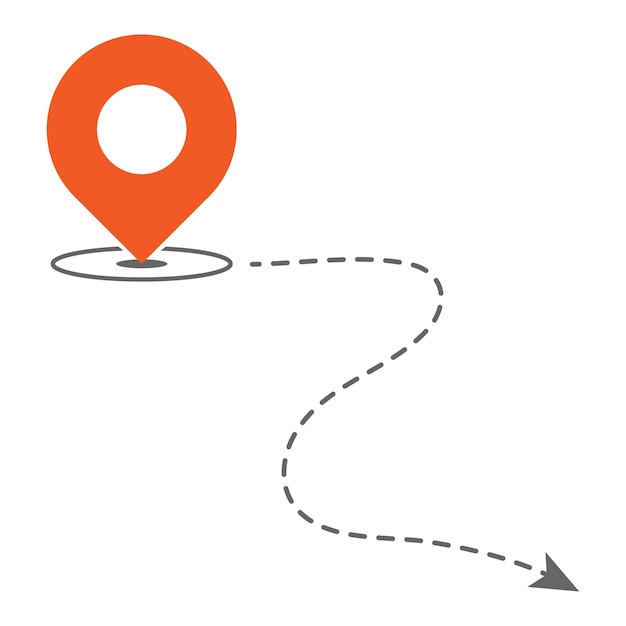 Location pin with path dashed arrow Vector illustration EPS10