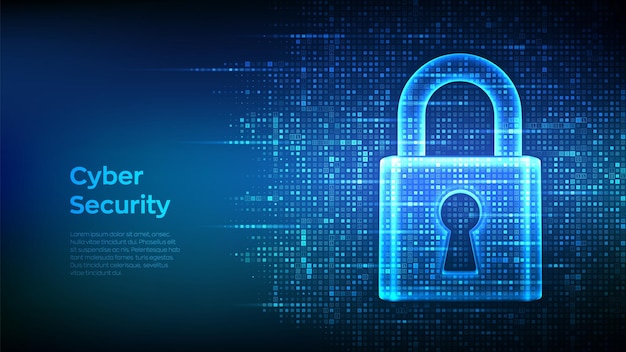 Lock Cyber security Padlock with keyhole icon made with binary code Protect and Security or Safe concept Information privacy Digital code matrix background with digits 10 Vector Illustration